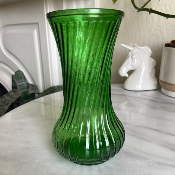 Vintage Other - VINTAGE • Hoosier Green Glass Vase Swirl Pattern Pressed Indiana Bohemian Retro